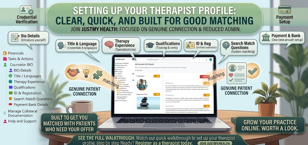 𝐒𝐞𝐭𝐭𝐢𝐧𝐠 𝐔𝐩 𝐘𝐨𝐮𝐫 𝐓𝐡𝐞𝐫𝐚𝐩𝐢𝐬𝐭 𝐏𝐫𝐨𝐟𝐢𝐥𝐞: 𝐂𝐥𝐞𝐚𝐫, 𝐐𝐮𝐢𝐜𝐤, 𝐚𝐧𝐝 𝐁𝐮𝐢𝐥𝐭 𝐟𝐨𝐫 𝐆𝐨𝐨𝐝 𝐌𝐚𝐭𝐜𝐡𝐢𝐧𝐠